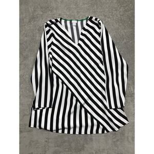 Chico’s Womens Striped Black White Lightweight Long Asymmetrical Tunic Large/12